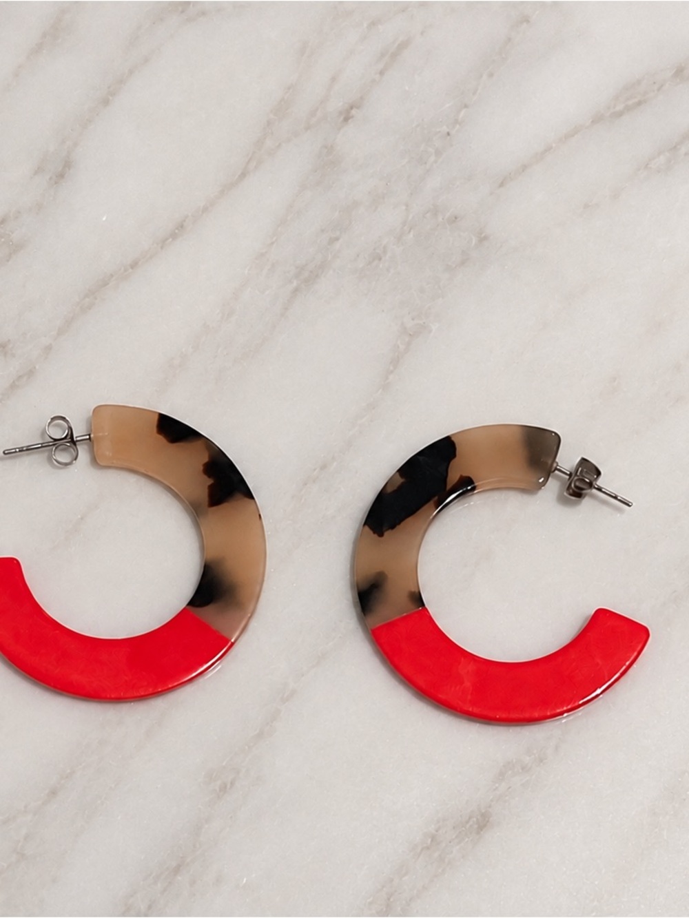 Tortoise and Red Resin Hoop Earrings - Women Jewelry